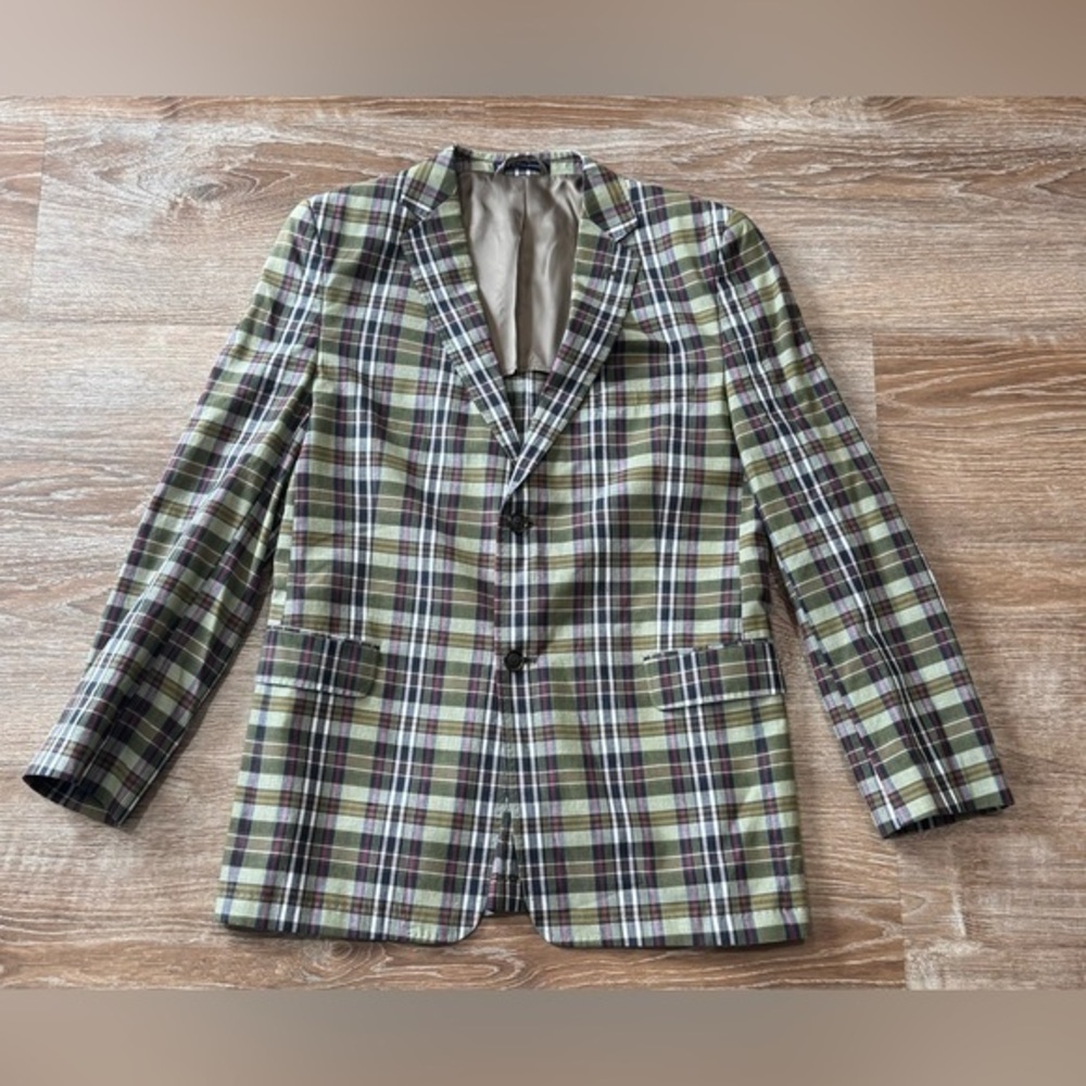 Joseph Abboud plaid blue green lightweight cotton blazer Boys